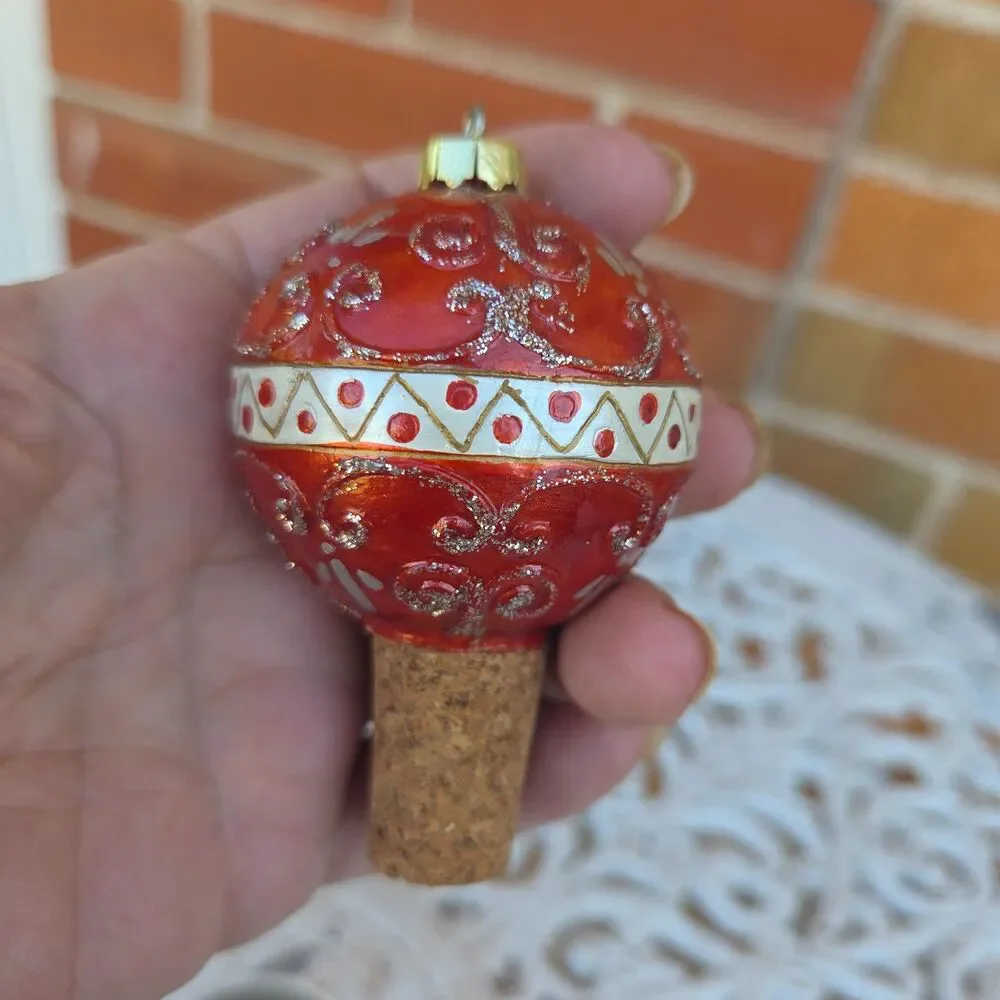 Christmas Wine Bottle Stoppers Set Ornament Cork Rhinestone Tree Holiday